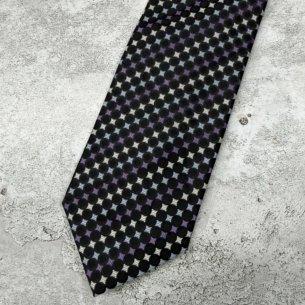 Alexander Julian Tie‎ Mens One Size Black Geometric Made In China Necktie